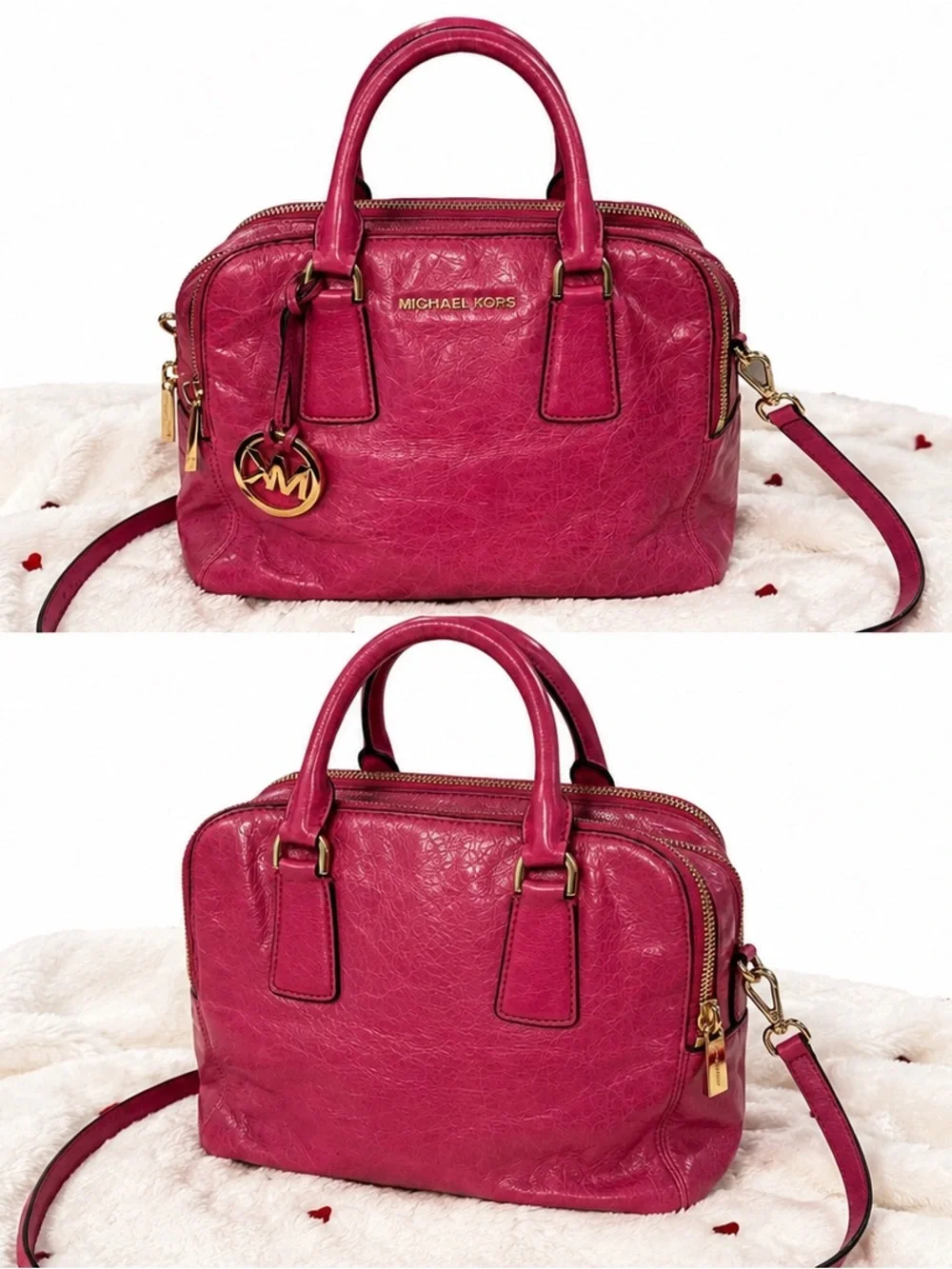 Michael Kors Fuchsia Leather Satchel with Gold Hardware